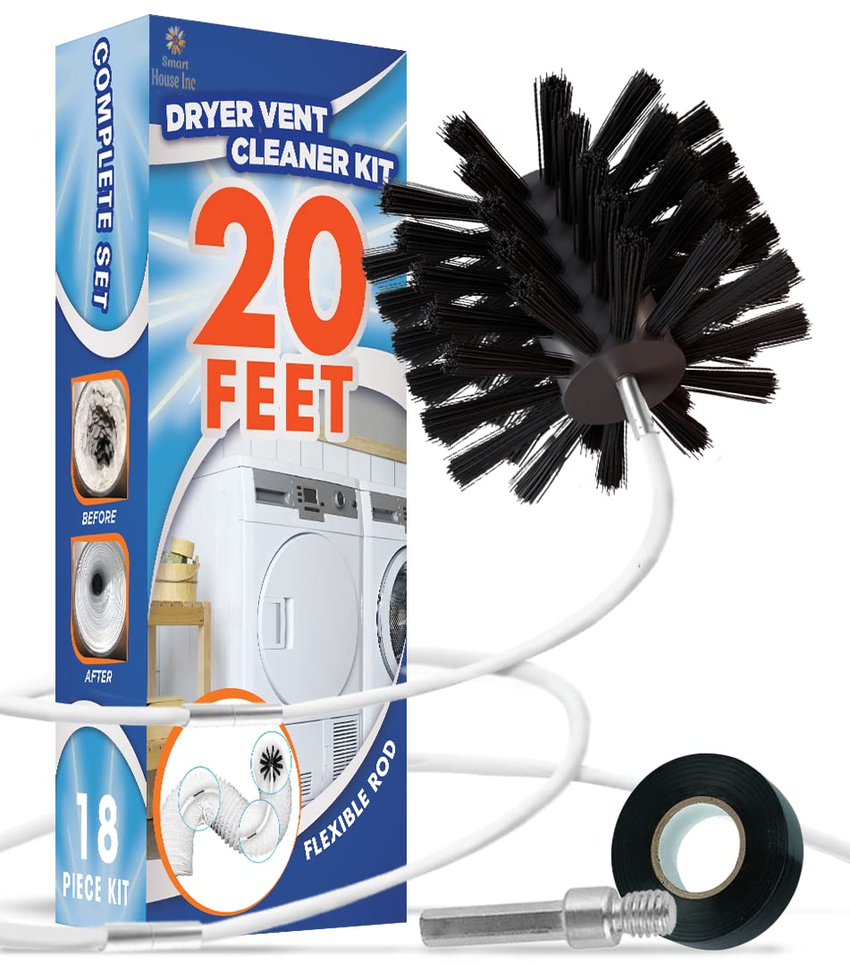 The Professional Dryer Vent Cleaner Kit -(20-Feet) Innovative Lint Remover Reusable Strong Nylon| Flexible Lint Brush with Drill Attachment for Faster Cleaning
