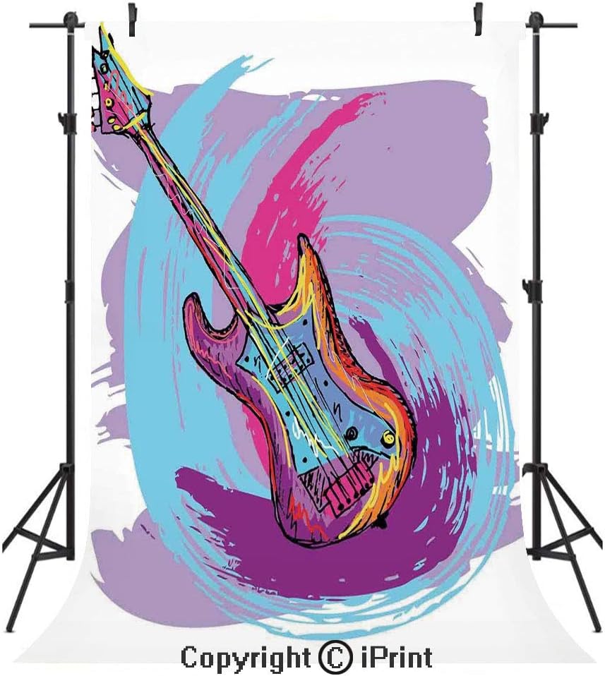 Amazon 音楽写真背景 エレキギターのイラスト アーティスティックモダンミュージカルフェスティバル装飾 誕生日パーティー シームレスフォトスタジオブース背景バナー 3x5フィート ラベンダーパープルアクアマリン バックペーパー 背景布 通販