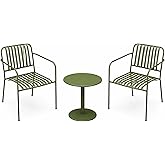 Alpine Corporation VTFAM152A Metal Outdoor Bistro Set, 3-Piece Patio Conversation Set with Round Side Table &amp; 2 Chairs, Weather-Resistant Steel Frame, Compact Balcony Furniture, Green