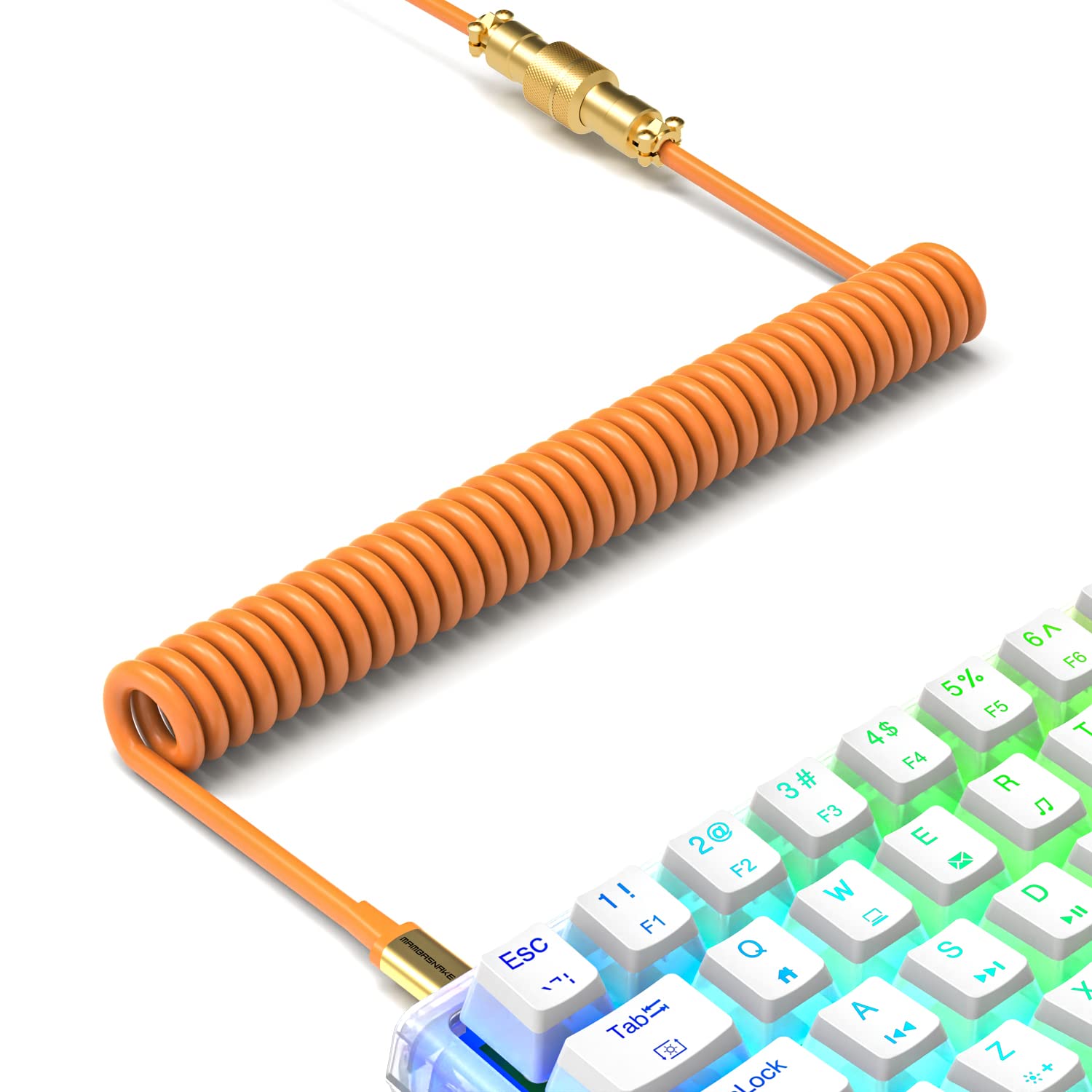 XINMENG X MAMBASNAKE C02 Coiled Keyboard Cable, Type-C to USB-A HyperSpeed Line with 8KHz Return Rate for Gaming Keyboard, TPU Extendable Custom USB-C Cable with Metal Aviation for PC/Phone-Orange