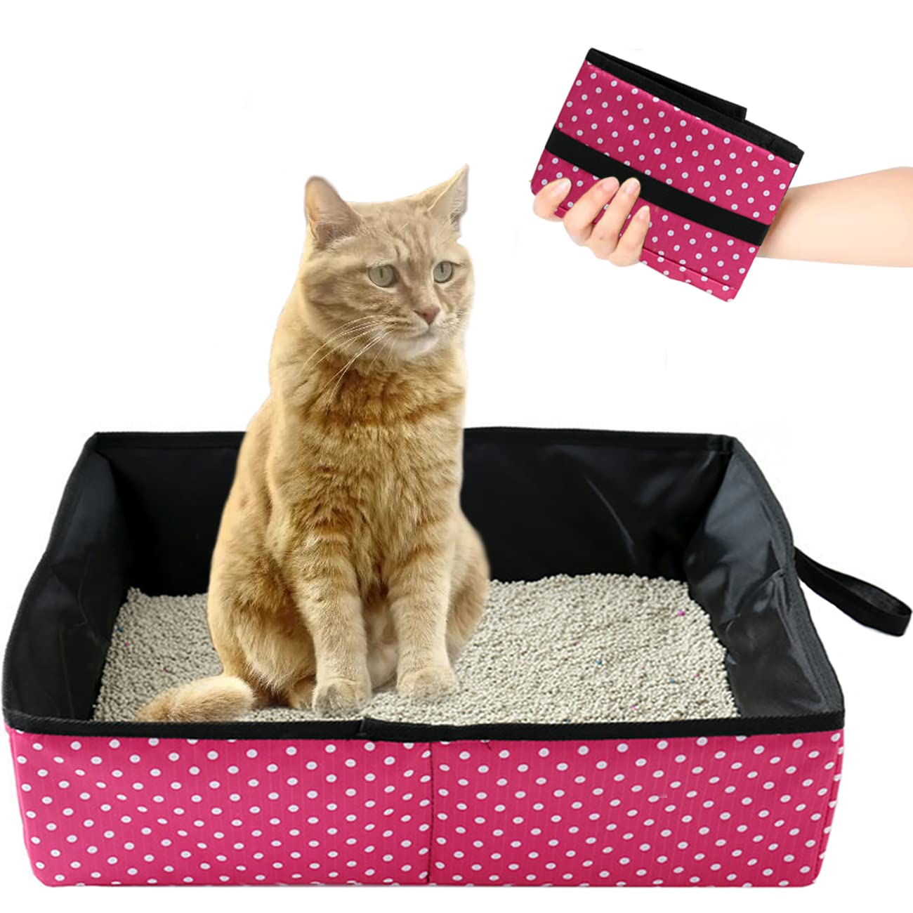 Foldable Cat Litter Tray, Portable Travel Cat Litter Box, Foldable Cat Litter Tray for Kittens, Pets, Waterproof, Easy to Clean, Useful for Outdoors, Camping, Home Use, Rose