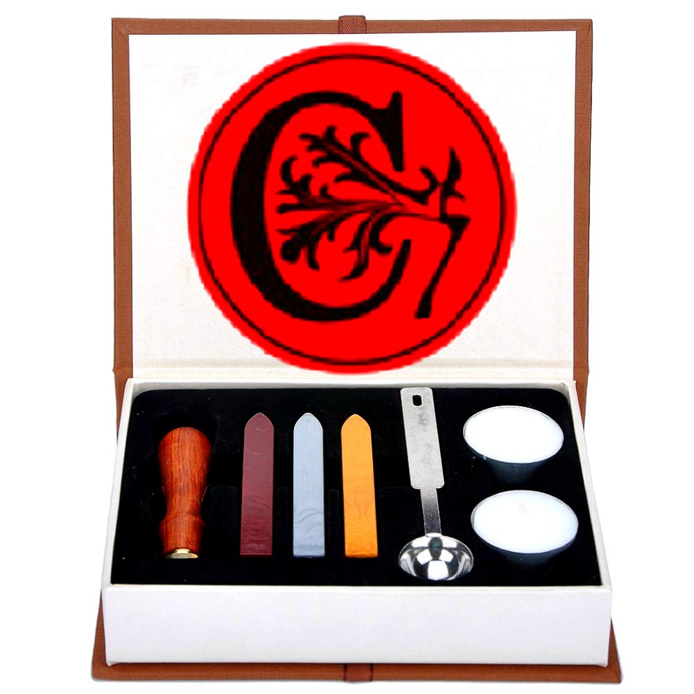 Letter C Wax Seal Stamp Set, ANBOSE Alphabet C Letters Wax Sealing Stamp Kit Including 1Pcs Wooden Handle Copper Seal, 3Pcs Wax Seal Sticks, 1Pcs Melting Spoon and 2Pcs White Candles (Letter-C)