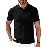 OYOANGLE Men's Knit Polo Shirts V Neck Short Sleeve Stretch Collared Ribbed Textured Golf Shirt