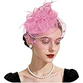 AFSITNIG Fascinators Hats for Women Tea Party Hat Flower Mesh Feathers Headband Vintage Cocktail Headwear with Veil
