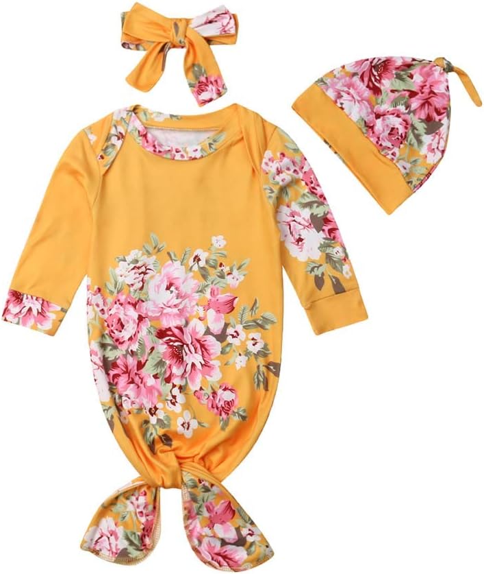 Newborn Baby Boy Girl Floral Romper Bodysuit Bowknot Headband Hat Romper Jumpsuit