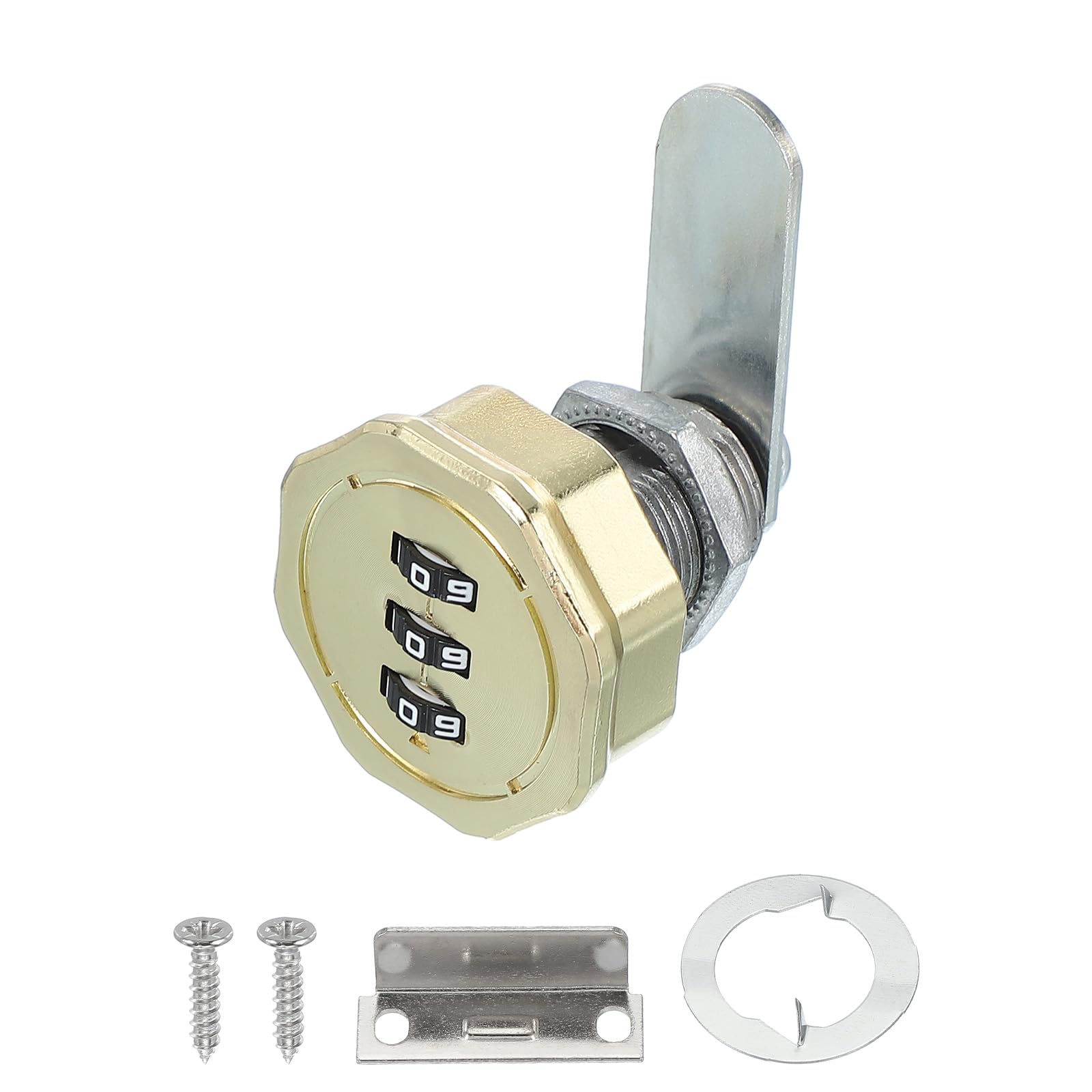 PATIKIL Combination Cam Lock Zinc Alloy Keyless 3-Digit Password File Cabinet Lock 1-3/16" Cylinder Chrome Finish Security Lock with Screw for Drawer Cupboard Gold
