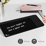 TOWON Desktop Glass Whiteboard with Wireless Charger Station White Black 34 x view 2
