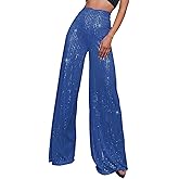 Sequin Glitter High Waist Wide Leg Palazzo Pants for Women, Sparkly Party Trouser Bling Leggings