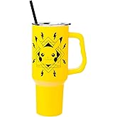 Silver Buffalo Pokémon Lightning Double Walled Stainless Steel Tumbler with Handle Featuring Pikachu, Fits in Standard Cup Holder, 40 Ounces