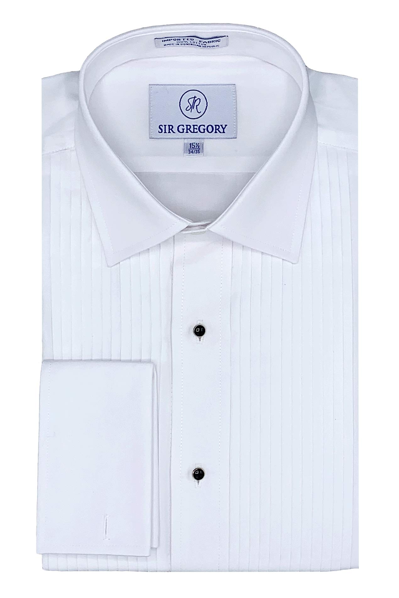 Photo 1 of Sir Gregory Men's Regular Fit Tuxedo Shirt 100% Cotton Laydown Collar French Cuff 1/4 Inch Pleat 16.5 Neck 36/37 Sleeve White