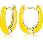 Lourny Small Hoop Earrings for Women, 18K Gold Plated Hypoallergenic Cute Enamel Huggie Earring Gifts for Women