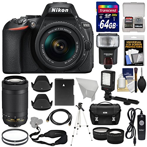 Nikon-D5600-Wi-Fi-Digital-SLR-Camera-with-18-55mm-VR-70-300mm-DX-AF-P-Lenses-64GB-Card-Case-Flash-Battery-Tripod-TeleWide-Lens-Kit