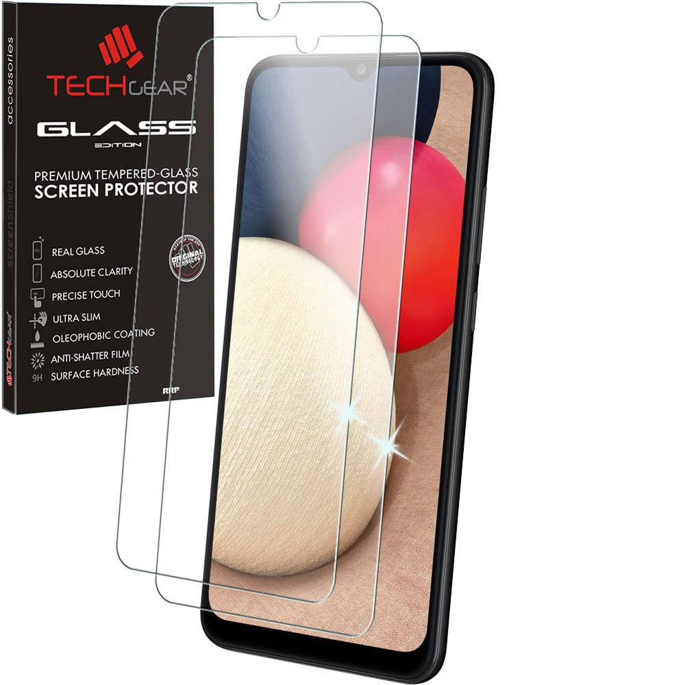 2 Pack TECHGEAR GLASS Edition Compatible with Samsung Galaxy A03 / A03s / A02s, Tempered Glass Screen Protector Covers [2.5D Round Edge] [9H Hardness] [Crystal Clarity] [Scratch-Resistant] [No-Bubble]