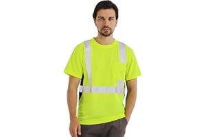 SESAFETY Hi Vis T Shirt Safety Reflective Shirts with Pocket, Class 2 High Visibility Shirts for Men Construction Work Breathable Mesh Short Sleeve Yellow XL