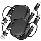 Multi Charging Cable, 2Pack 5 in 1 Retractable Lightning Charger Cable 60W USB C to USB C Fast Charging,Multiple USBC Cord Multi Car Charger for iPhone 17/16/15/14 Pro Max,iPad,Samsung S25 S24,Tablets