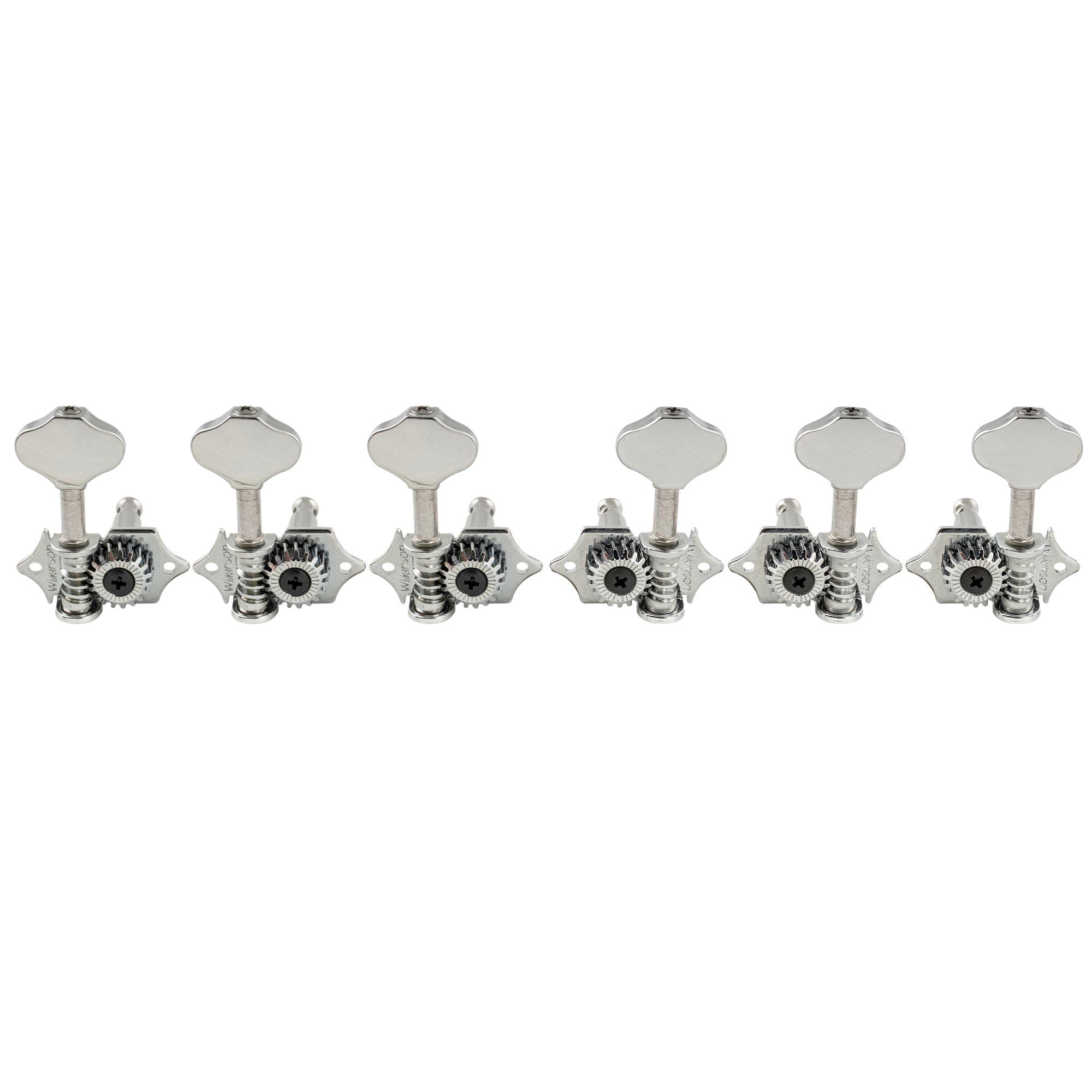 Wilkinson 3R3L Vintage Open Guitar Tuners Machine Heads Tuning Pegs Keys Set for Acoustic Guitar, Butter Bean Button Chrome