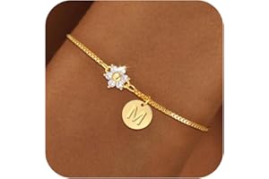 Fezodo Christmas Gifts for Grandkids Teens Girls, Dainty 14K Gold Plated Initial Bracelet for Women Teen Girl Trendy Stuff Birthday Gifts Stocking Stuffers for Teen Girls Women Jewelry