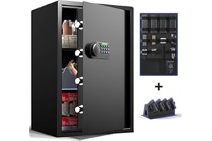 Grimtron Gun Safe - (3.46 cu. ft.) Gun Safe for Handgun, Include【Handgun Organizer and Handgun Rack】Silent Mode, Backlit Keyboard and LED Light, Safe Box with Anti-Rust, Anti-Theft, Anti-Pry