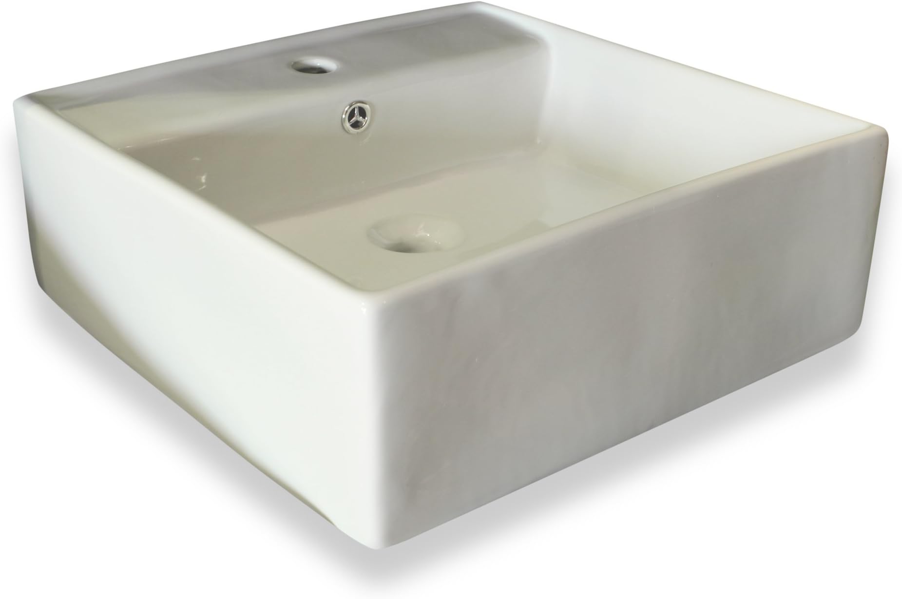 White Square Ceramic Vessel Sink with Overflow Valve