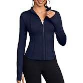 Bosmeer Women's Workout Jacket Zip Up Cropped Thumb Hole Running Jacket