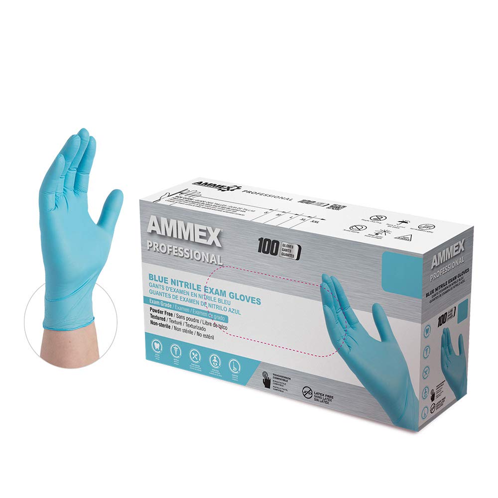 AMMEX Blue Nitrile Exam Gloves, Box of 100, 3 Mil, Size Small, Latex Free, Powder Free, Textured, Disposable, Non-Sterile, Food Safe, APFN42100-BX