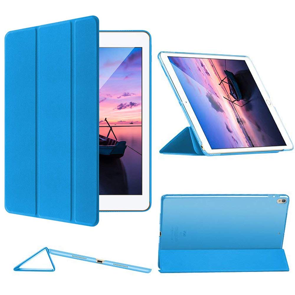 For iPad Pro 10.5 inch Cover Leather with Trifold Stand Shockproof Auto Sleep Wake Full Body Protective Light Slim Smart Tablet Case 2017 Sky Blue CAM-ULATA