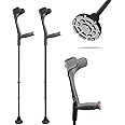 KMINA - Forearm Crutches for Adults (x2 Units, Open Cuff), Adjustable, Non Slip Tips, Aluminum - Made in Europe