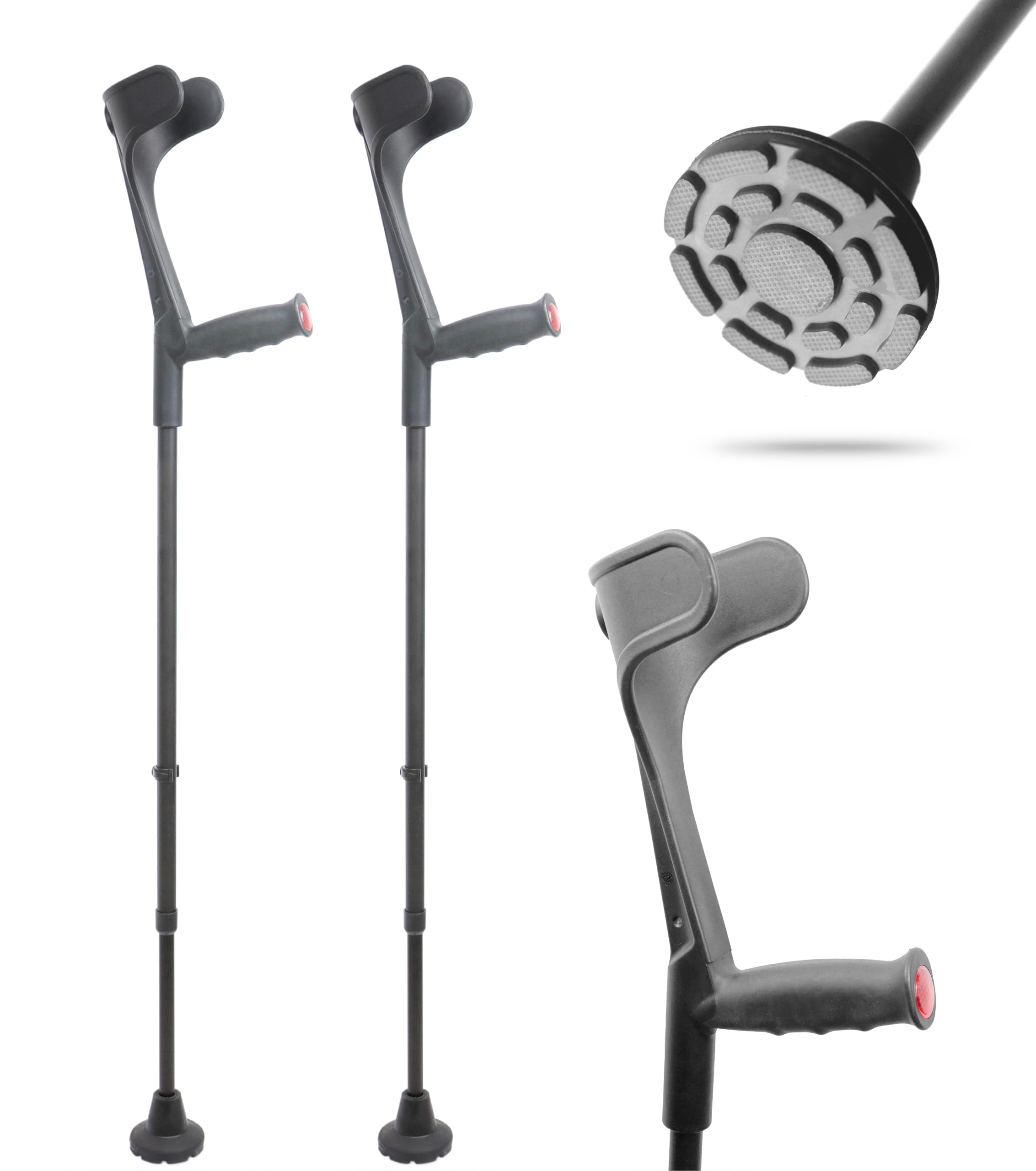 KMINA Crutches for Adults (x2 Units), Height Adjustable, Women and Men, Black - Made in Europe