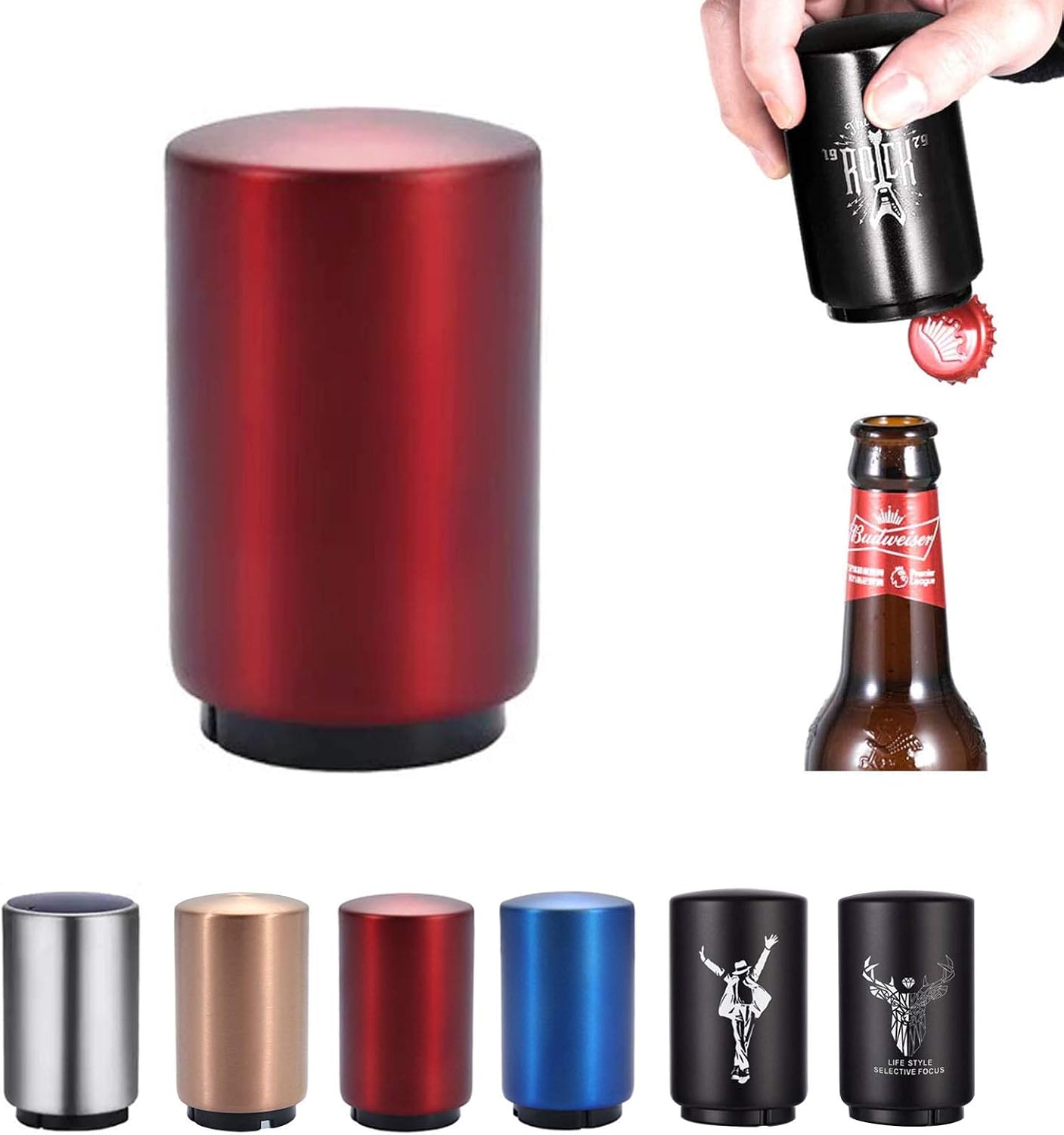 SUOXU Magnetic Automatic Bottle Opener,Beer Gift Men Father's Day,Stainless Steel Push Down Opener Weak Hands Arthritis Hands Beer Soda Cap Opener Kitchen Accessories,Christmas Gifts Stocking Fillers