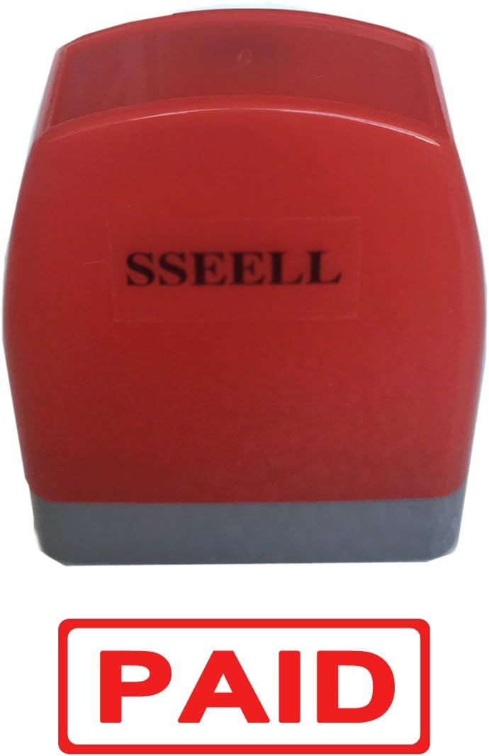 SSEELL Paid Self Inking Rubber Flash Stamp Self-Inking Pre-Inked RE-inkable Office Work Company School Stationary Stamps with Frame Line - Red Ink Color