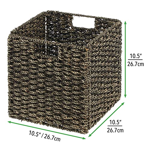 mDesign Seagrass Woven Cube Bin Basket Organizer with Handles Storage