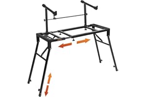 STRICH Dual Piano Keyboard Stand with 2nd Tier - Adjustable and Portable 2 Tier Music Stand for Synths and Electric Digital Keyboards - Fits 54 61 88 Key Pianos