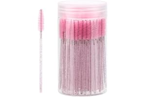 100 PCS Disposable Mascara Wands Lash Spoolies，Pink eyebrow brush with reusable storage bottle