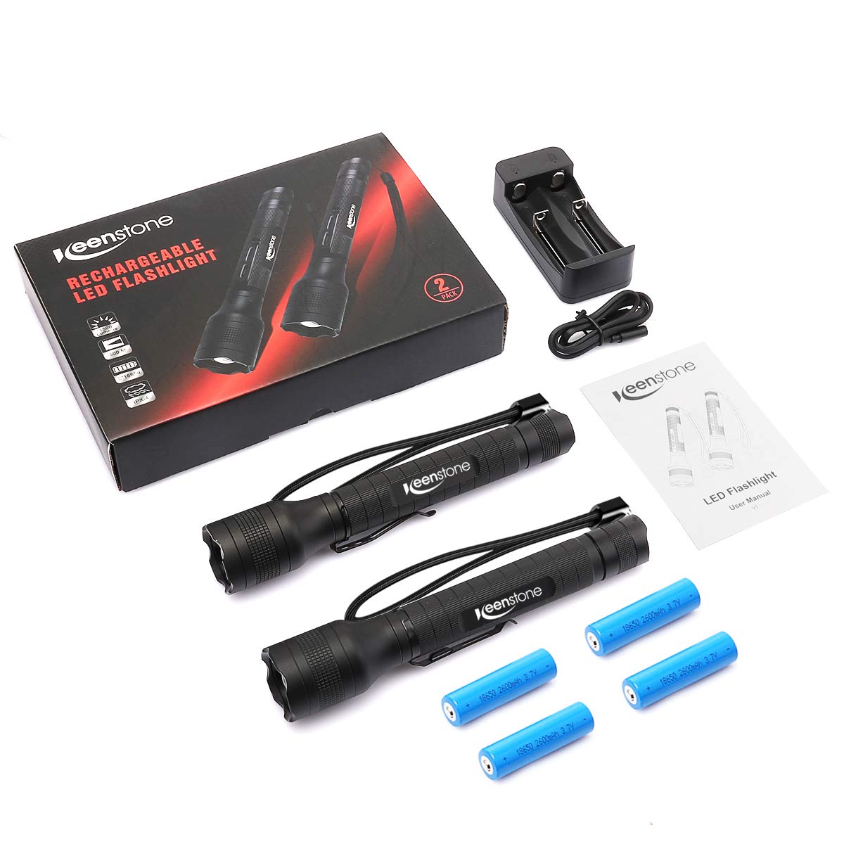 Brightest LED Flashlights Rechargeable, Waterproof 1500 High Lumen Tactical flashlight with 5 Light Modes and Pocket Clip for Emergency, Camping, Hiking (18650 Battery and Charger Included)