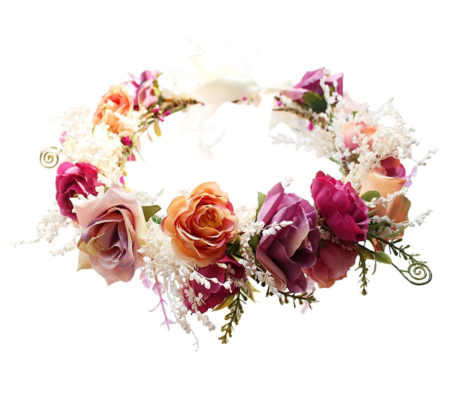 DDazzling Flower Headband for Women Crown Floral Garland Wedding Festival Photo Props (!Purple)