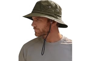 Hat Hut Mens Waterproof Bucket Rain Hat, UPF50+ Sun Hat, Wide Brim, Packable, All-Weather Outdoor Hiking Fishing Hats
