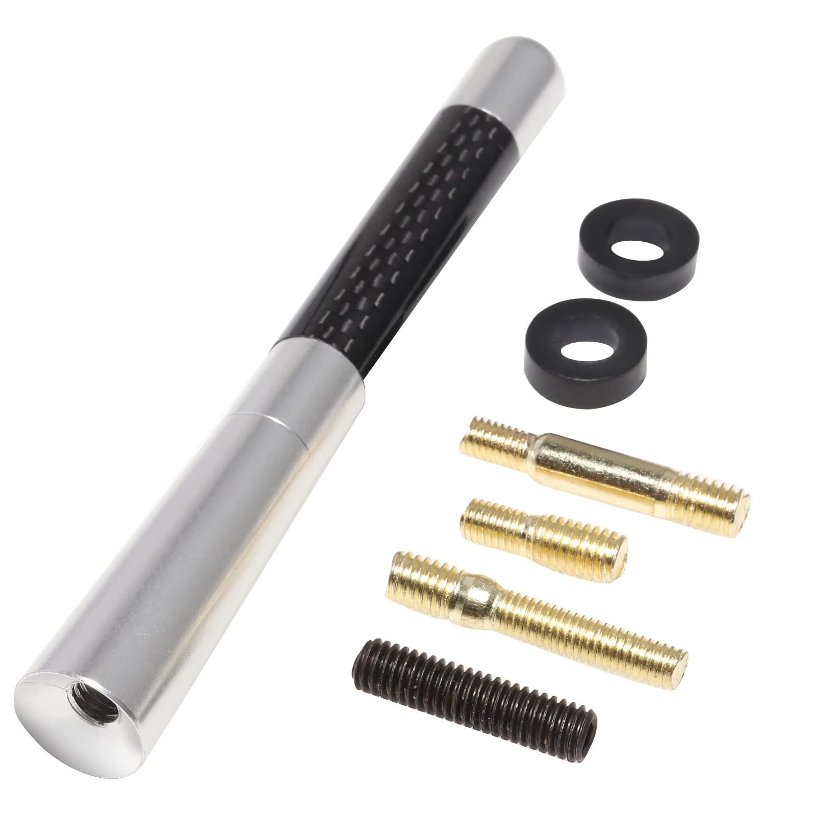 RED WOLF Silver Car Mini Aerial Short Antenna Mast 4.7" 12cm for VW Honda Nissan Toyota Audi Ford AM/FM Radio Antenna Mast Replacement