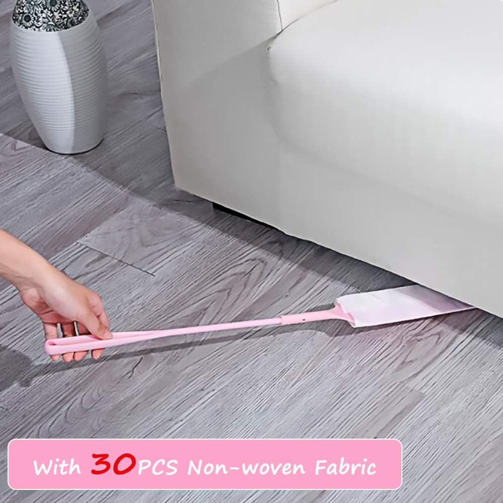 Extendable Duster Long Handled Blind Dusters Flat Brush Mini High Reach Window Cleaning Equipment Tool for Small Gap, Shutter, Behind Radiator, Under Sofa (Pink)