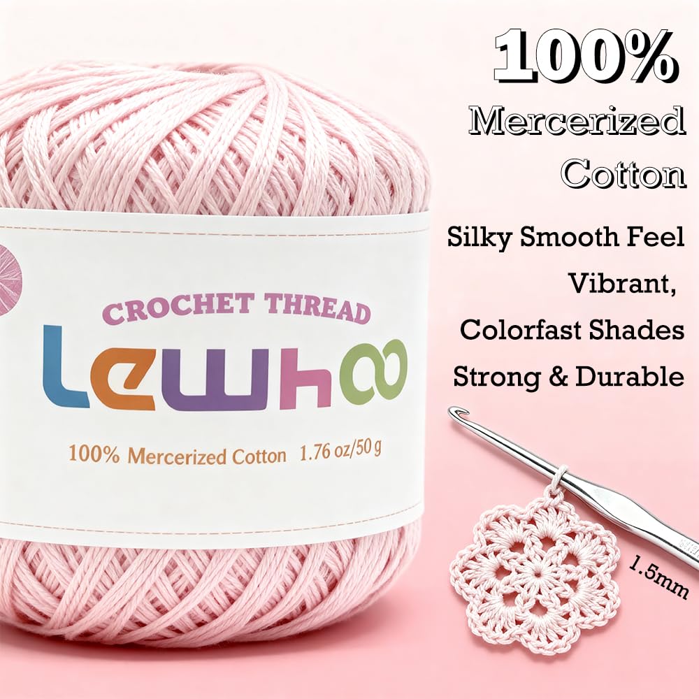 Lewhoo Crochet Thread, 8 Pearl Yarn Balls for Crocheting, 100% Mercerized Cotton Tatting Thread Size 10, Cotton Lace Yarn Hand Embroidery
