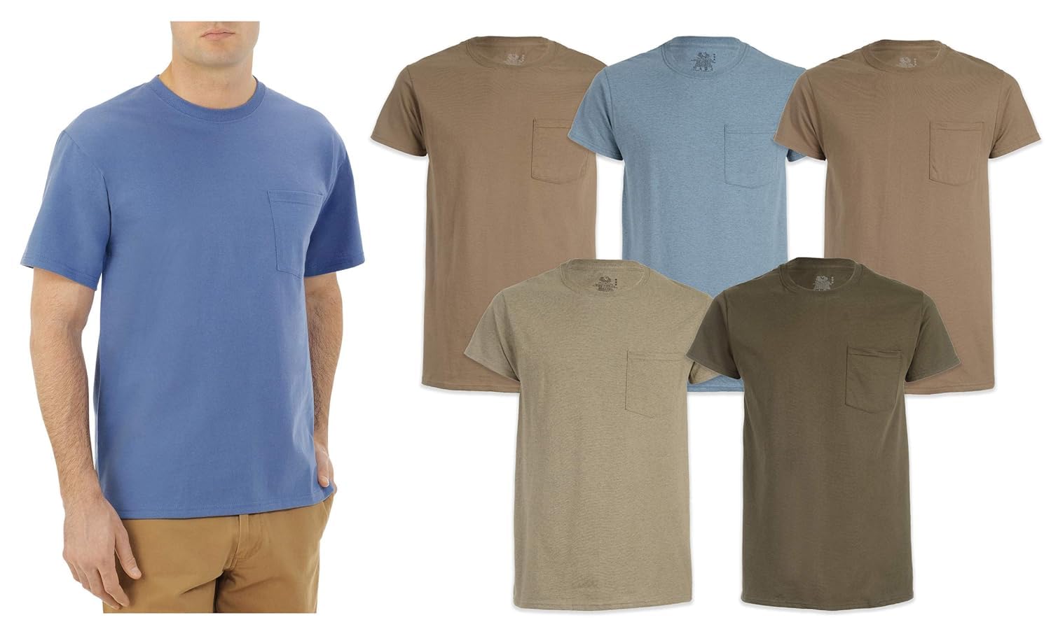 Photo 1 of Fruit of The Loom Men's Pocket T-Shirts 5-Pack Assorted, Multi-Color, Size Large