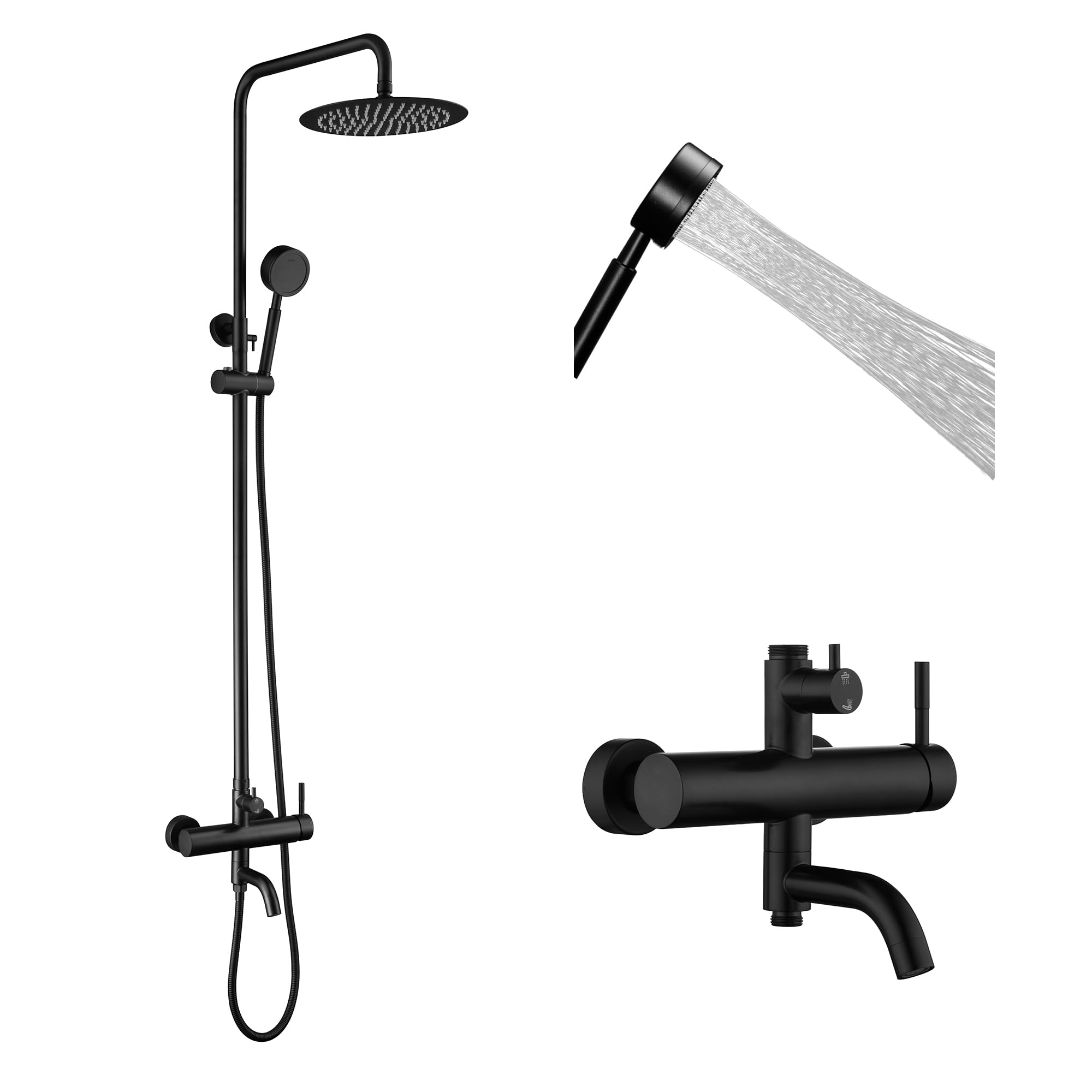 Photo 1 of Matte Black Outdoor Shower Kit - SS304 Shower Head with Handheld, High Pressure, Complete Shower System with Enclosure and Fixtures
