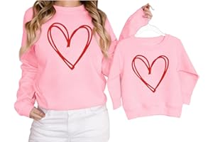 BOUTIKOME Mommy and Me Valentines Outfits Love Heart Graphic Family Matching Sweatshirt Long Sleeve Pullover Shirt Top