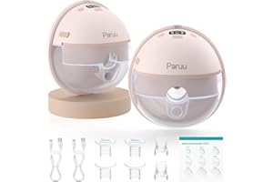 Paruu Hands Free Breast Pump P16, Wearable Breast Pump Electirc Portable with 4 Modes & 12 Levels, Max 309mmHg Strong Suction 19/21/24mm Flange Inserts Wearable Breastfeeding Pump, 2 Pack（Nude