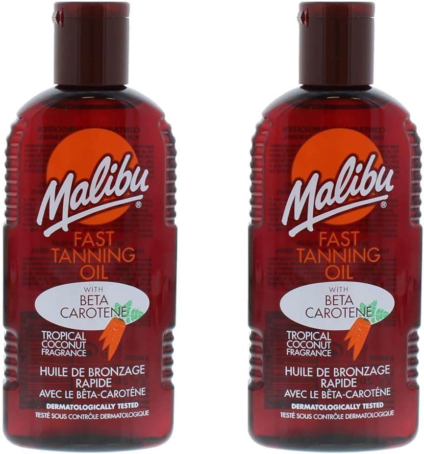 Malibu Sun Fast Tanning Oil Beta Carotene 200ml Pack of 2 Tropical Coconut