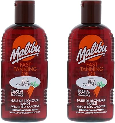 Malibu Sun Fast Tanning Oil Beta Carotene 200ml Pack of 2 Tropical Coconut