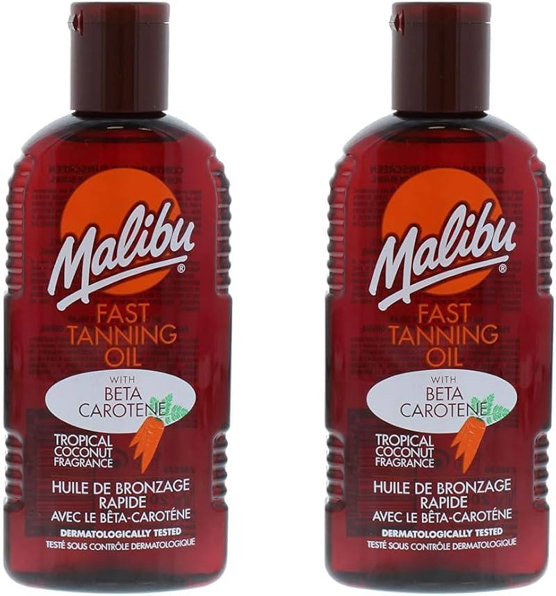 Malibu Sun Fast Tanning Oil Beta Carotene 200ml Pack of 2 Tropical Coconut