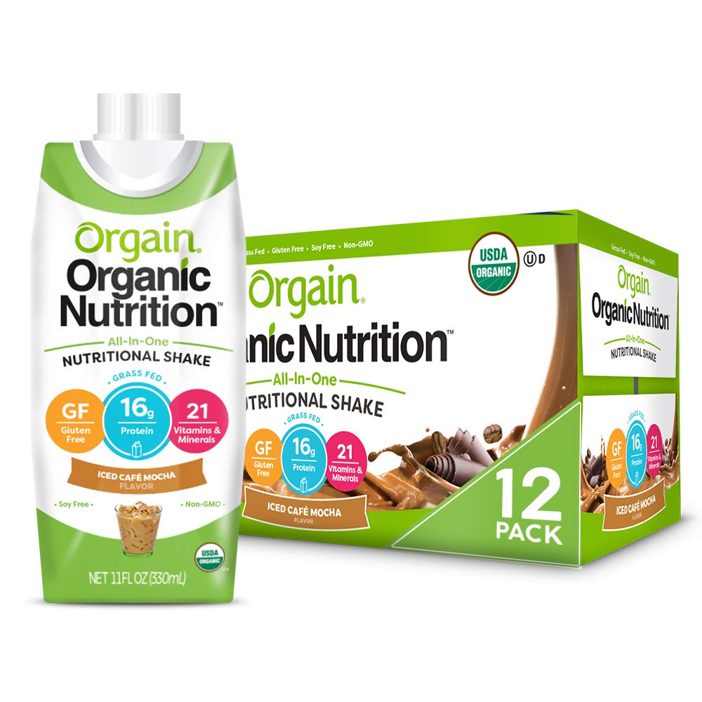Orgain Organic Nutritional Shake, Iced Cafe Mocha - 16g Protein, 21 Vitamins & Minerals, Gluten Free, Soy Free, Kosher, Non-GMO, 11 Ounce, 12 Count (Packaging May Vary)