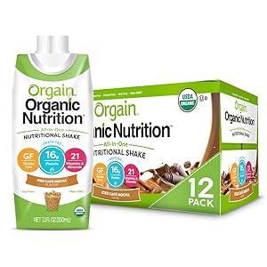 Orgain Organic Nutritional Shake, Iced Cafe Mocha - 16g Protein, 21 Vitamins & Minerals, Gluten Free, Soy Free, Kosher, Non-GMO, 11 Ounce, 12 Count (Packaging May Vary)