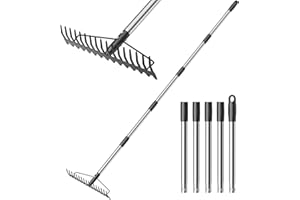 SORSWEET 6.4FT Bow Rake Heavy Duty Garden Rake with Stainless Steel Handle, 17 Steel Tines Metal Head Rake Tool for Loosening Soil Gathering Leaf Leveling Lawn Farming Land Management Yarn Thatch Rake