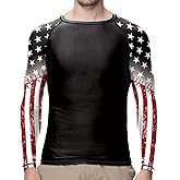 Jiu Jitsu Men American Flag UPF 50+ Sun Protection Printed Performance Fit Compression Rash Guard Long Sleeve Swim Shirts